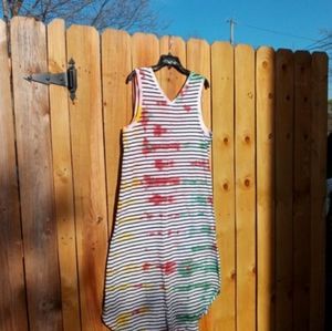 Tie Dye Maxi Dress XL 16/18 Sleeveless Striped Red Green Gold vneck NWT nautical